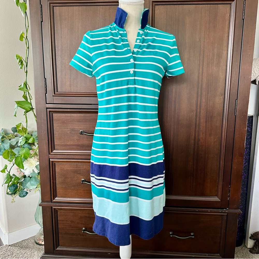 Lands' End Striped Blue and White Midi Dress